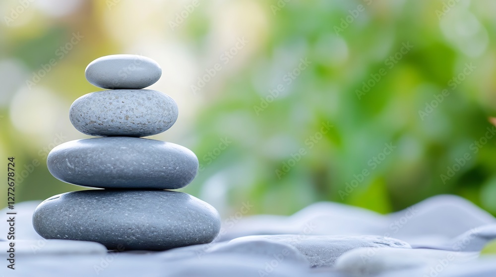 Poster Stacked Gray Stones on Soft Surface Symbolizing Balance and Serenity in Nature : Generative AI