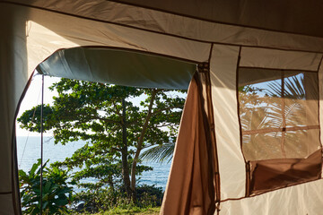Camping Tent with Ocean View on a Tropical Island