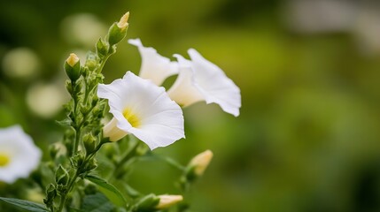 Beautiful White Flowers in Bloom Surrounded by Lush Green Background and Nature's Splendor : Generative AI