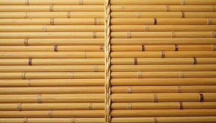 Close-up woven bamboo mat texture, natural light, brown, surface, high-resolution