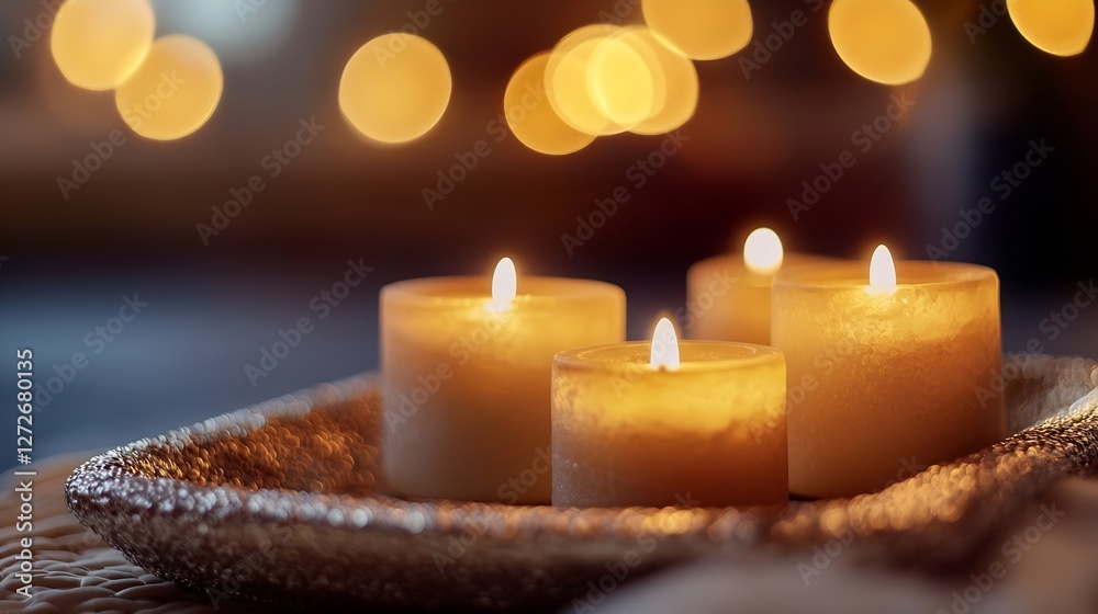 Poster Cozy Candlelight on a Table Creating Warm Ambient Atmosphere for Relaxation and Comfort : Generative AI