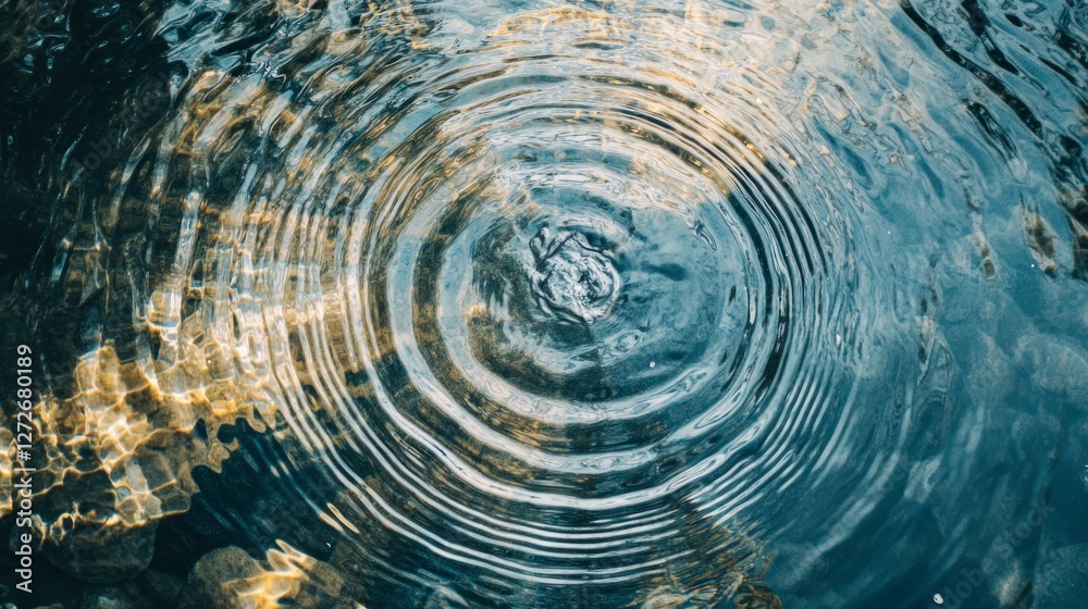 Poster water ripples create mesmerizing patterns under gentle sunlight, reflecting a symphony of colors tha