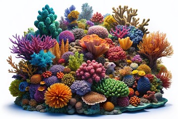 Vibrant 3D Coral Reef Model, Underwater Scene, Ocean Life, PNG Background