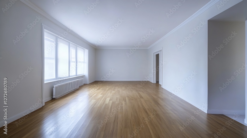 Aufkleber spacious empty room with wooden flooring and natural light streaming in through large windows : gene