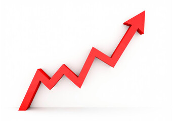 Red arrow on the chart showing growth on white background
