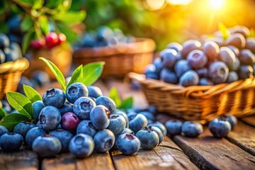 Fototapeta premium Vibrant Blueberries Close-Up at Farmers Market - Tilt-Shift Photography