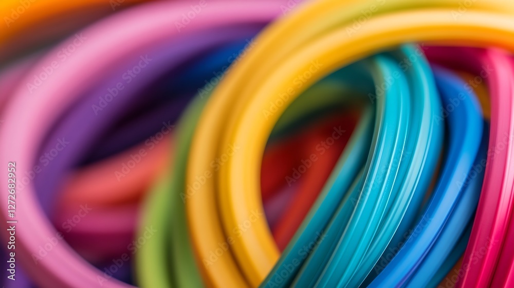 Aufkleber Vibrant colors of flexible plastic rings intertwined creating a mesmerizing abstract backdrop : Generative AI