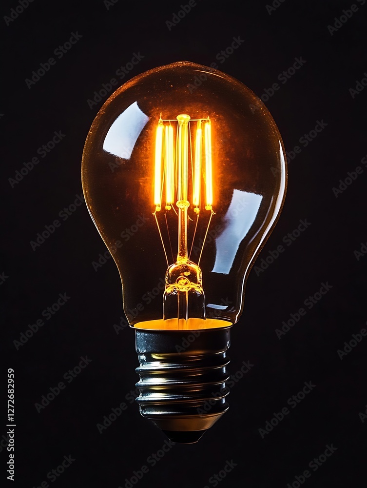 Poster vintage light bulb glowing warmly against a dark background showcasing retro design : generative ai