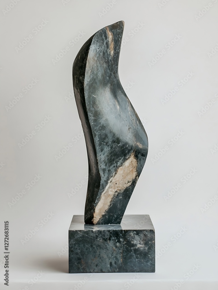 Poster sleek modern green marble sculpture with unique curves and elegant base : generative ai