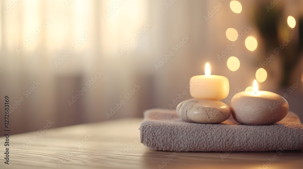 Aufkleber tranquil spa setting with candles and stones for relaxation and wellness : generative ai