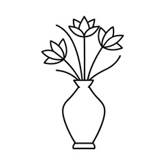 Simple Line Art Flower Vase Drawing, Minimalist Home Decor