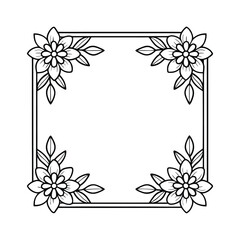 Elegant Square Floral Frame Border Design, Black and White Outline