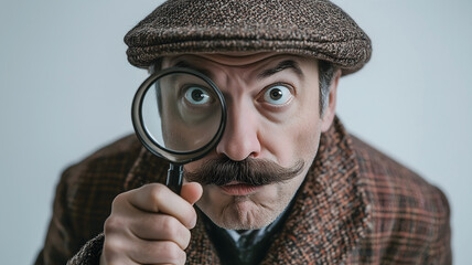 Curious Detective with Magnifying Glass and Vintage Outfit