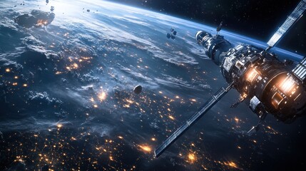 Satellite Orbiting Earth at Night