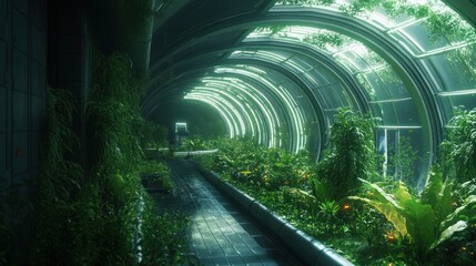 Biodome Corridor: Futuristic Green Oasis
