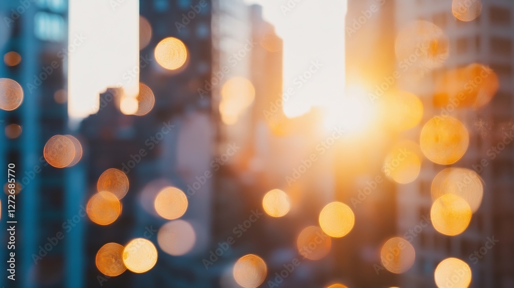 Aufkleber stunning city skyline in golden light with soft bokeh effect creating a dreamy urban atmosphere : ge