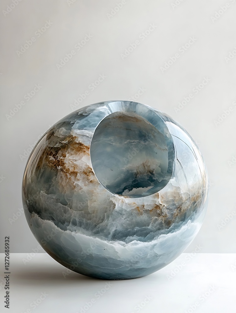 Aufkleber elegant abstract oceanic marble sculpture with a unique hollow center on a minimalistic background :
