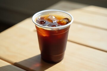 Refreshing Iced Coffee in a Disposable Cup on a Sunny Day