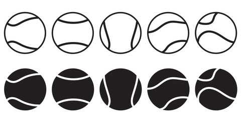 Tennis ball in different designs. Black Tennis ball. Sport concept. Vector illustration