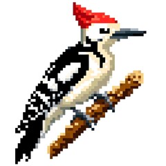 Obraz premium 딱따구리, 픽셀아트, jpeg (Woodpecker, pixel art, jpeg)