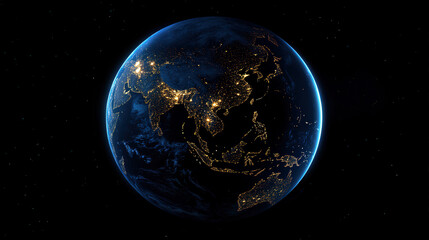 Obraz premium Night planet earth Asian countries with light lines of communication and connection. Business and finance, concept. Global communications system and the World Wide Web. Technologies and communication.