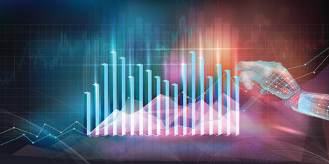 Abstract financial holographic graph combining business ideas and technologies