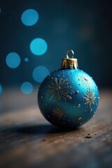 Ornament with Blue Bokeh on Wooden Background, ornament, blue bokeh