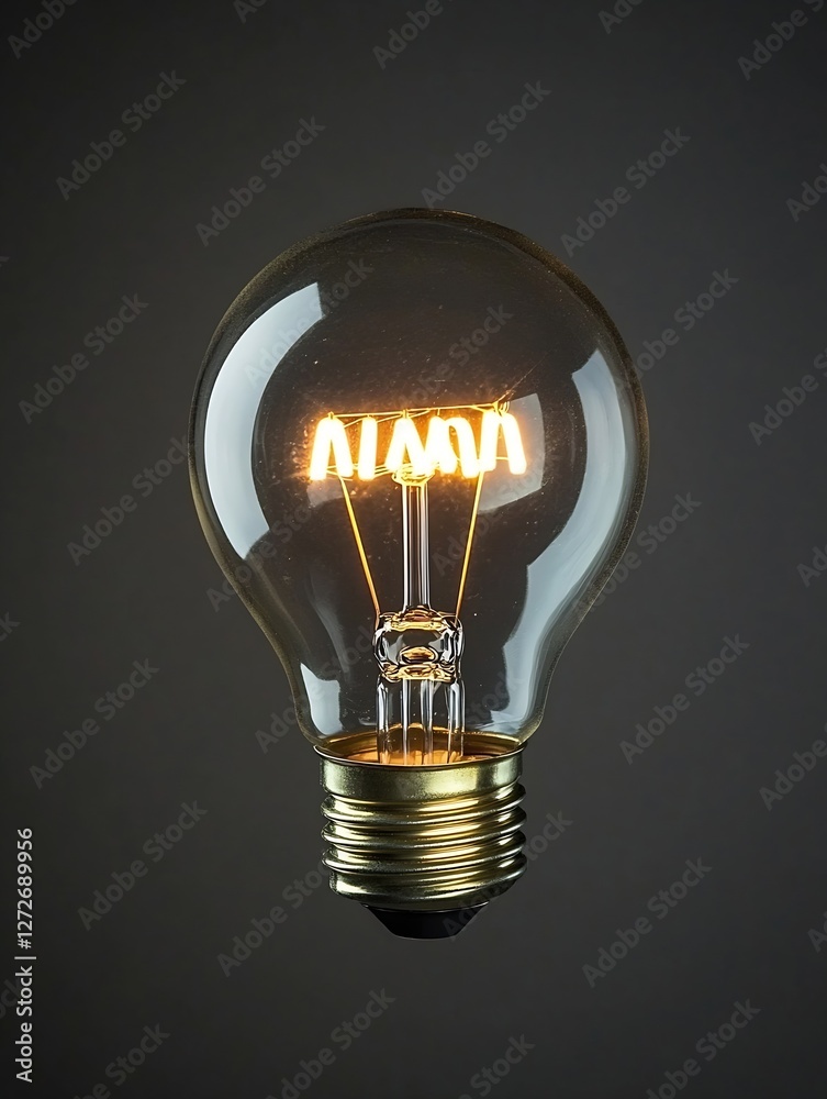 Poster illuminated vintage light bulb glowing against a dark background in artistic composition : generativ