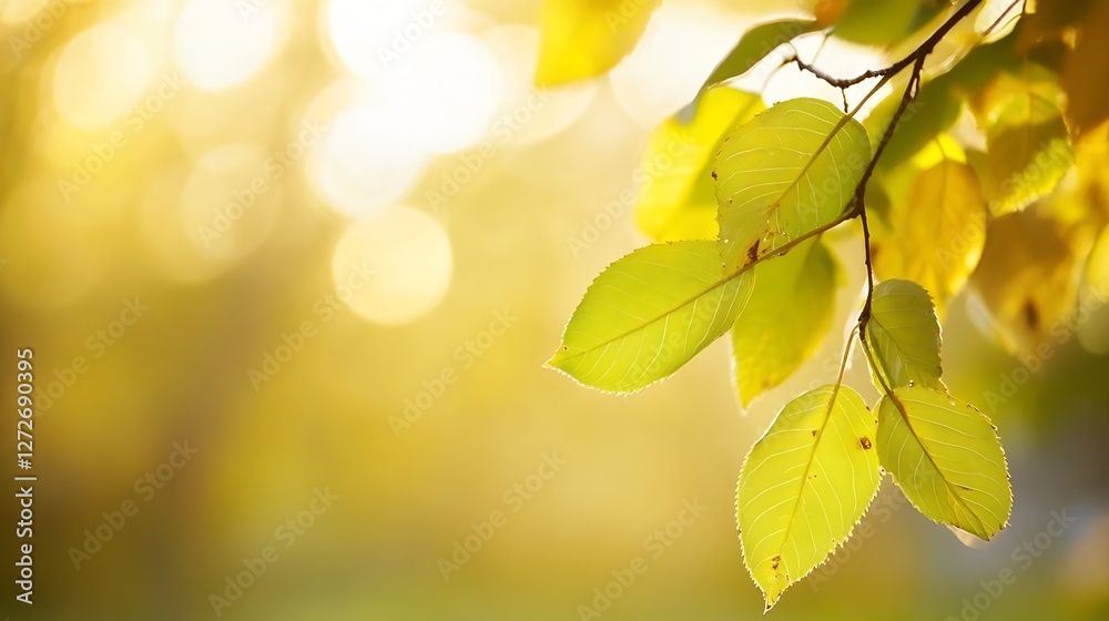 Aufkleber vibrant sunlit green leaves with a soft bokeh background for nature themes : generative ai