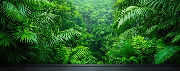 Fototapeta premium Lush Green Jungle Landscape with Dense Foliage and Tropical Plants