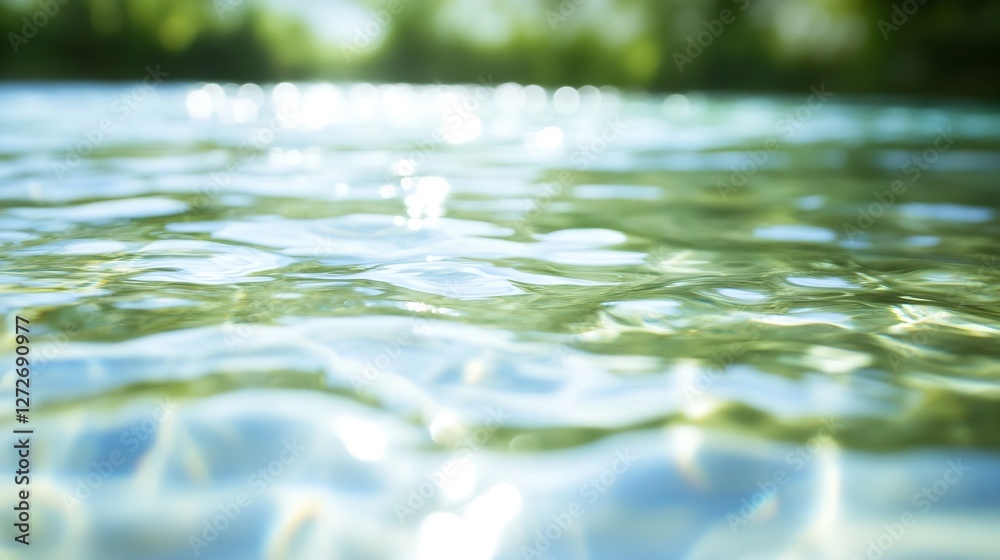 Poster Sparkling clear water surface reflecting light creating a serene and tranquil environment : Generative AI