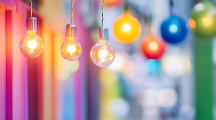 Obraz premium Colorful String Lights Illuminating a Vibrant Outdoor Scene with Soft Focus : Generative AI