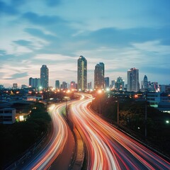 Obraz premium City highway at twilight with blurred light trails