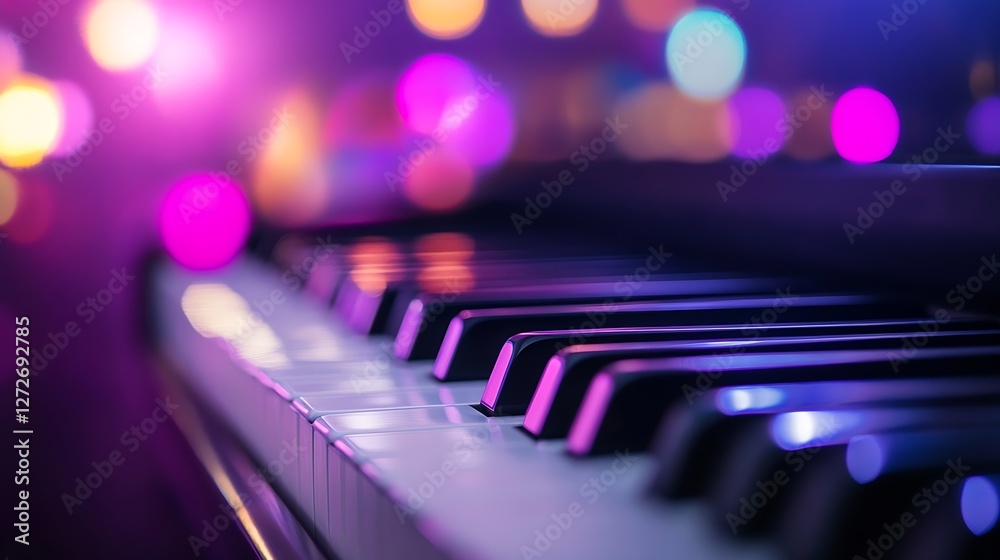 Fototapete piano keys with vibrant bokeh lights creating a dreamy atmosphere : generative ai