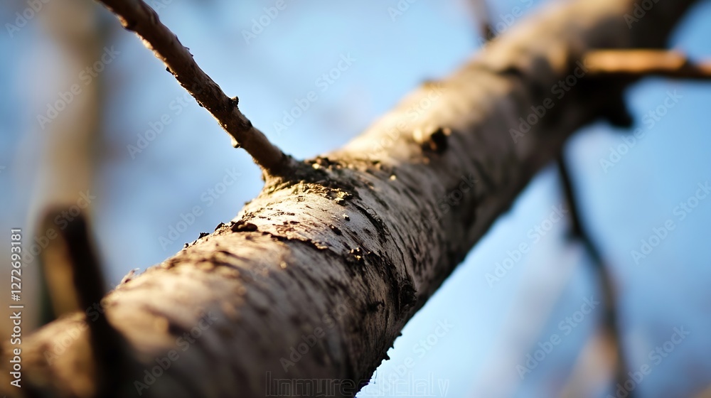 Poster Close Up View of Bark Texture on Tree Branch in Natural Light : Generative AI