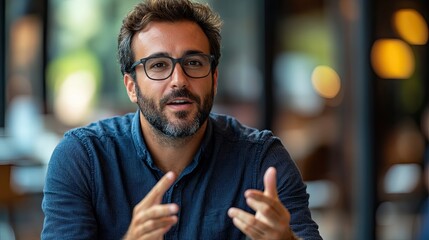Man with Beard Making Gestures in a Casual Conversation