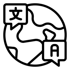 Globe with language translation icon representing linguistic studies and global communication