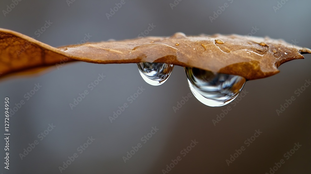 Poster Raindrops on a Leaf Captured with a Macro Lens in Nature : Generative AI