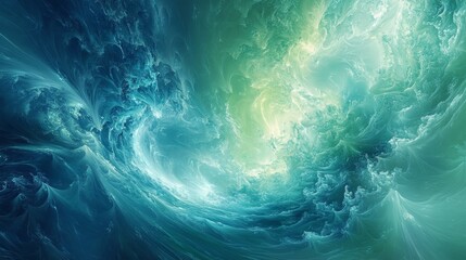 Obraz premium Abstract blue and bright green background with dreamlike perspectives, symbolizing space and global imagery in a vibrant cosmic design, blending fluid colors and futuristic themes.