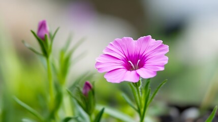 Vibrant Pink Flower Blossom With Buds in Blooming Garden of Nature : Generative AI