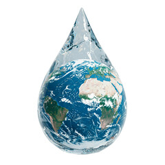 Obraz premium 3d water drop transforms into earth shape isolated on white background. World Water Day