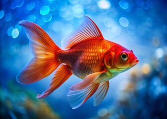 Vibrant Red Fish Swimming in a Blue Aquarium - Stock Photo