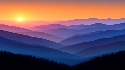 Obraz premium Serene sunset paints majestic mountains in vibrant hues. AI Generated