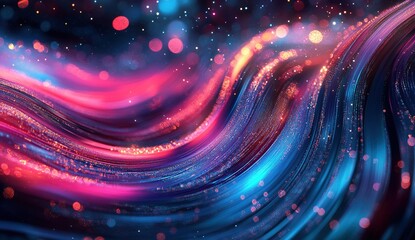 Obraz premium Abstract Swirling Nebula: Cosmic Dance of Light and Color in Vibrant Hues, Sparkling with Celestial Glitter
