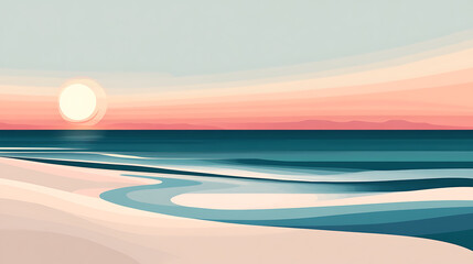 Pixel Art Ocean View at Sunset with Warm Colors and Gentle Waves on the Sandy Beach