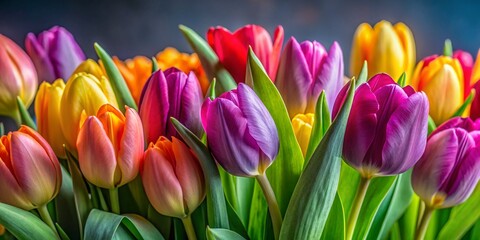 Fototapeta premium Vibrant Spring Tulips: Close-up Product Photography of Colorful Blooms