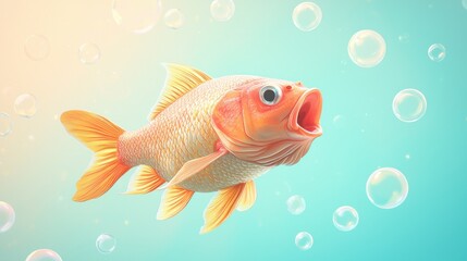 Goldfish swimming among bubbles in water.