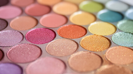 Futuristic makeup palette with vibrant colors and shimmering textures