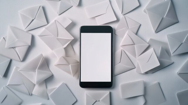 A smartphone showing an overflowing email inbox. Featuring digital clutter