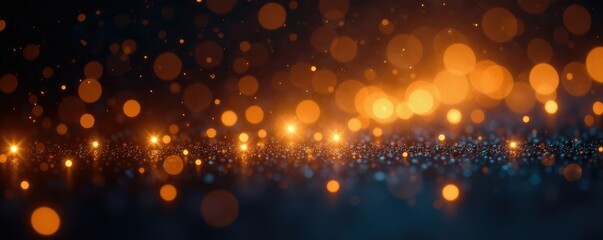 Shimmering gold lights in a dark abstract background, luminous, sparkle